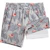 maamgic Uomo Costume da Bagno Corto 2-in-1 Compressione Pantaloncini da Surf 7 Pollici Interni Asciugatura Rapida Shorts con Tasche Nuovo Fenicottero Foglie Grigio 7 XL