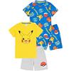 Pokémon Boys 2 Pack Pigiama | Bambini Giallo Pikachu Blu Bulbasaur Charmander Squirtle Personaggi T-Shirts Pantaloncini Set | Gioco Sleepwear Merchandising