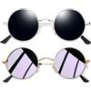 Joopin Occhiali da Sole Polarizzati Rotondi Uomo Donna Protezione UV400 Retro Vintage Piccoli Tondi Occhiali 2 Paia (Nero Argento e Specchio Viola)
