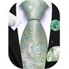 Barry.Wang Cravatta floreale con fiore spilla da uomo in seta cravatta tascabile gemelli quadrati set formale festa di nozze affari, Verde Salvia Azzurro, Taglia unica