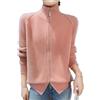 OWEIEYEU Cardigan da donna in lana merino, con colletto alla coreana, doppia cerniera, maglia a tinta unita