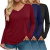 Riyiper Confezione da 3 T-Shirt da Donna Taglie Forti con Scollo a V Maniche Lunghe vestibilità Ampia Casual Basic Tunica(Nero, Blu Navy, Rosso Vino,3XL)