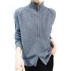 OWEIEYEU Cardigan da donna in lana merino, con colletto alla coreana, doppia cerniera, maglia a tinta unita