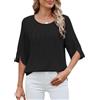 GUCURIN Camicia Donna Chiffon Camicetta Elegante 3/4 Manica con Scollo a Rotondo Casual Estivi di Colore Puro Blusa Leggero