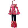 Generisch Costume da discoteca, da donna, anni '60, anni '70, Abba Flower Power, top con maniche svasate, pantaloni a zampa, fascia hippie, carnevale da donna, Colore: rosso, S