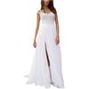 BOTCAM Abito da sposa elegante, sexy, scollo a V, senza maniche, tulle bianco, lunghezza del pavimento, pizzo, da principessa, da sera, damigella nuziale