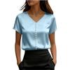 Generic Camicette in raso di seta per donne UK a maniche corte con scollo a V camicie eleganti casual tunica larga top con perline alla moda magliette comode per ufficio lavoro business camicette da sera per