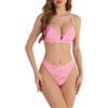 Aranmei Set lingerie 2 pezzi chiusura frontale pizzo reggiseno senza fili e panty set con elementi cuore diamante, rosa, XXL
