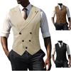 Generisch Gilet da uomo con scollo a V, doppiopetto, classico da cowboy, grande risvolto, casual, formale, affari, beige., L