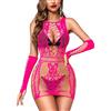 RSLOVE Body Intimo Donna Sexy in Rete con Maniche Lingerie Vestito Mini Abito Rosa Taglia Unica
