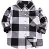 Mjjsk Camicie a quadri per ragazzi a maniche lunghe button down casual a scacchi camicia per bambini scuola classica morbida camicia per bambini top comfort per bambini, bianco, 7-8 Anni