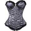 Generisch Corsetto da donna in pizzo con ruches Trim stampato Corsetto Top Classico Broccato Vintage Bustier Confortevole Moda Corpetto Pieno Leggero Corsetto Pancia, argento, M