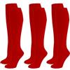 ShopMCR 3 paia di calzini unisex per bambini, ragazzi e ragazze, calzini alti al ginocchio di alta qualità, in cotone, tinta unita, per uso quotidiano, Rosso, 7-10 Years