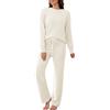 RITOSTA Pigiama Donna Invernale Lungo Tuta Donna Autunnale Invernale Completa Sportiva Due Pezzi Completo Elegante Pigiami Pile Felpa Manica Lunga e Pantaloni Larghi Casual Completi (Beige,XXL)