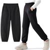 Hoseay Pantaloni Trekking Softshell Ragazzo, Termico Impermeabile Antivento Pantalone da Montagna, Foderato in Pile Pantaloni Tempo Libero Autunno Inverno per Bambino 9-10 Anni, Nero Puro