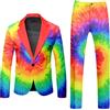 Mymyguoe Tuta colorata al neon, 2 pezzi, da uomo, slim fit, set da 2 pezzi, divertente e nuovo arcobaleno, set di blazer a tema neon per feste, discoteca