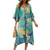 Koerye Copricostume Mare Donna Elegante Kimono Lungo Abito da Spiaggia Vestiti da Spiaggia Lunghi Prendisole Bikini Cover Up Estivo Scollo a V Costume da Bagno Blu