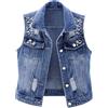 Generic Gilet di jeans da donna senza maniche oversize - Gilet in jeans per donna, leggera giacca di jeans con perla, gilet da donna con chiusura a bottoni, gilet elegante da tradizione, giacca di jeans