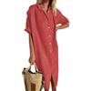 shownicer Vestiti Donna Estivi Abito in Lino Scollo a V Manica Corta Vestiti Casual Tinta Unita Vestito Lunga Camicia Vestiti da Spiaggia Midi Dress A Rosso XL