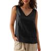 Amazhiyu Canottiere 100% lino da donna, camicetta senza maniche con scollo a V di base estiva, Nero , S