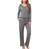Litherday Pigiama Donna Cotone Lungo Pigiami Invernale Caldo Scollo a V