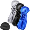 Molain 3 cappucci in seta ondulata e 1 cuffia Durag setosa con coda lunga, elastica, morbida e traspirante, perfetta per onde 360/720, Blu scuro, XL/taglia unica