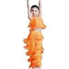 YXYjLb Set da Ballo Latino for Ragazze Sala da Ballo Pantaloni con Nappe con Frange Taglie Forti E Top con Frange Solide Salsa Samba Costume da Competizione Costumi di Pratica di Danza(Orange,140)