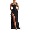Gkaopi Vestito Lungo Donna Sexy Senza Maniche Maxi Abito con Spacco Elegante Aderente Scollo a Quadrato Abito da Sera Bodycon Estivo Abiti per Feste Cocktail Cerimonia Nozze