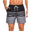 HLVEXH Uomini Riga Dritta Leggero Pantaloncini da Spiaggia Mezze Pantaloni con Fodera Tasche Strisce Nere Bianche M