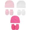 Snegyu Unisex Berretto e Guanti AntiGraffio Neonato Cotone Bambino Essential Bambina Berretto Cappello Bimba Bebe Set 0-3 Mesi