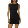 AMABILEMIA Vestito Donna Corto Estivo Sexy Mini Abito Nero Elegante Monospalla Tubino da Sera Aderente per Festa Miniabito Discoteca Estate AM231