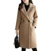 Generic Cappotto da donna, cappotto da donna in misto lana, doppiopetto, con revers a lancia, di media lunghezza, color cammello, taglia XX Large