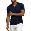 Leif Nelson Maglietta da uomo con scollo a V, slim fit, basic in cotone, a maniche corte, da uomo, per tutti i giorni e il tempo libero, Blu scuro, L