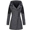 Generisch Cappotto da donna in pelle grezza Cappotto da donna Cappotto con cappuccio Manica spessa e calda giacca invernale con cerniera sottile lungo Outwear da donna Cappotti neri da donna