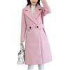 Generic Giacca nera da donna elegante da donna con revers a lancia, doppiopetto, in misto lana, di media lunghezza, trench rosa grande