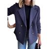 Suncadmious Giacca Casual da Donna Primaverile con Risvolto e Bottoni in Maglia con Maniche Patchwork Cravatta da Lavoro Blazer Casual in Tweed Doppiopetto (Blu,L)