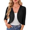 YGJIEGENG Coprispalle estivo da donna, cardigan corto a maniche corte, cardigan corto, leggero, casual, aperto sul davanti, giacca bolero trasparente per abiti, S-XXL, Nero , XXL