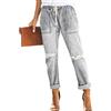 Generic Jeans da Donna con Elastico in Vita, Pantaloni Jogger in Denim Effetto Consumato con Elastico Vita, Jeans Elasticizzati Grigi Taglia S