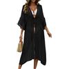 Koerye Copricostume Mare Donna Elegante Kimono Lungo Abito da Spiaggia Vestiti da Spiaggia Lunghi Prendisole Bikini Cover Up Estivo Scollo a V Costume da Bagno Nero