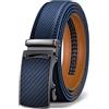 KEMISANT Cintura Uomo, Cintura Pelle con Chiusura Automatica a Cricchetto per Tailleur,Larghezza 35 mm,Taglia Regolata(Blu Navy-115cm/32-38vita regolabile)