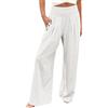 Generisch Pantaloni in lino da donna a gamba larga, per il tempo libero, a vita alta, elasticizzati, casual, in mussola, leggeri, comodi, larghi, in cotone e lino, con elastico in vita, bianco, L