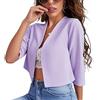 Generic Blazer da Donna Blazer Corto da Donna con Maniche A 3/4 Leggero Aperto sul Davanti Cardigan Giacca da Lavoro Casual Senza Colletto Elegante da Ufficio Top Coprispalle Capospalla Lilla XL