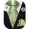 Hi-Tie Cravatta da uomo in seta e gemelli quadrati da taschino set spilla jacquard cravatta da matrimonio aziendale per formale, Verde chiaro, M