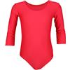 Aquarti Body da Ginnastica da Bambina con Maniche a 3/4, Rosso, 116