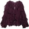 Shiyifa Camicetta da Donna, con Volant Trasparente, Scollo a V, in Chiffon, con Ruffle, per Uscire d'Estate, vino, M