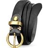 VONMELLI Cintura in pelle da donna in vero cuoio per jeans, stile vintage, cintura sottile da donna con fibbia dorata, cintura da donna stretta in vita, Nero , Passend für Taillenumfang 92-107cm