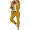 YOUYING Set blazer da donna, 2 pezzi, completo aperto sul davanti, elegante giacca e pantaloni, abbigliamento da ufficio casual da ufficio, F # Giallo, M