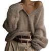 FYHTC Cardigan in Mohair Soffice da Donna con Scollo a V Bottoni Maniche Lunghe Maglia Morbida Aperta Davanti Maglione Peloso e Comodo