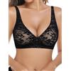 Wiepux Push Up Reggiseno Senza Ferretto Donna Spalline Regolabili Morbido Imbottito Floreale Pizzo Brassiere Plunge Comodo Bralette per Quotidiano (Nero, S)