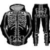Generisch Felpa con cappuccio, da uomo, per Halloween, con scheletro, in due pezzi, per il tempo libero, Halloween, per il jogging, unisex, set da 2 pezzi, O bianco., M